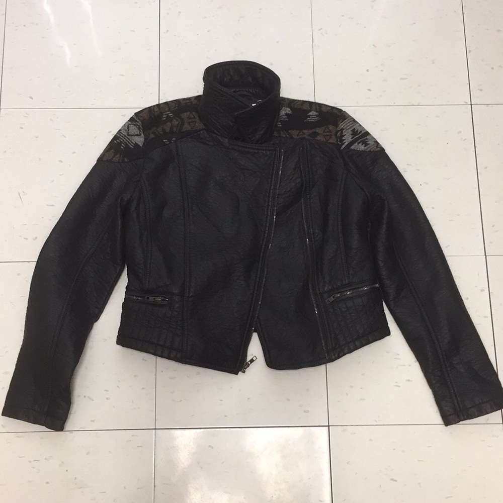 Leather Jacket with Western Design on Shoulders